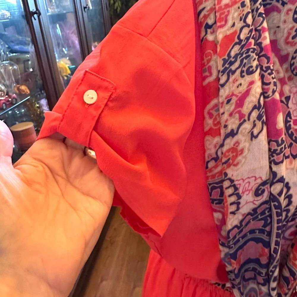 Tommy Hilfiger Coral Button-Front Dress with Printed Scarf Detail - Picture 4 of 11